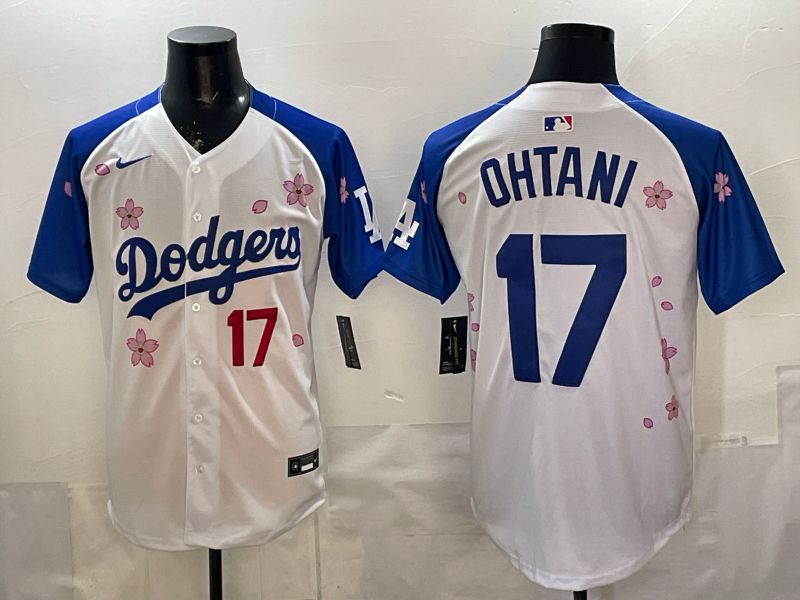 Men Nike 2026 Los Angeles Dodgers #17 Ohtani White Blue Sakura Edition Game MLB Jersey 1208->->MLB Jersey